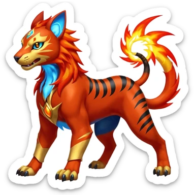 Shiny Glowing Legendary Epic Pyroar-Torracat-Luxray-Tigress-Houndoom-Liger-Hybrid-Fakemon-hybrid-Creature (full body) sticker
