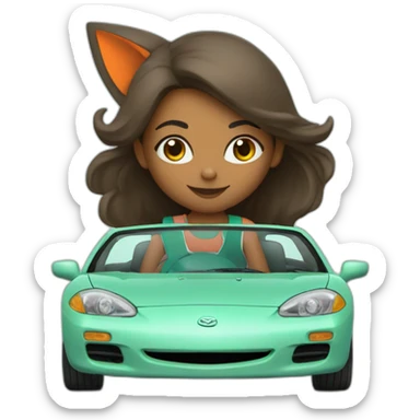 girl with fox years driving a mint mazda sticker