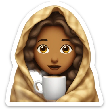 girl inside a blanket sipping coffee eyes closed sticker