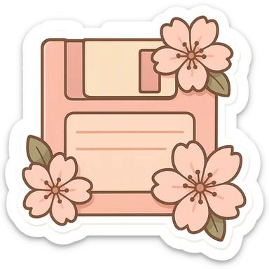 Floppy disk with sakura for retro-tech aesthetic sticker