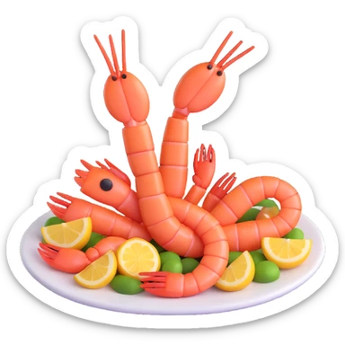 realistic cooked shrimp, 3D emoji style sticker