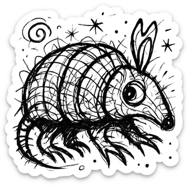chaotic black and white armadillo icon with expressive lines sticker