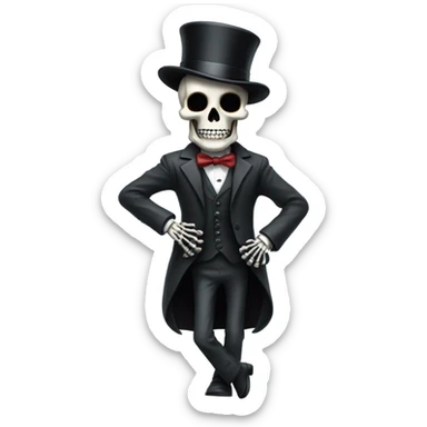 Skeleton with short top hat and a suit sticker