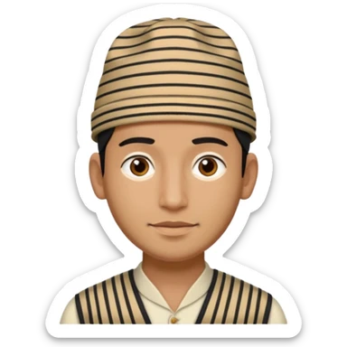 man wearing a Nepali Dhaka topi with stripes and design on it sticker
