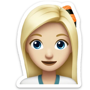 Blonde white girl with blue eyes eating sushi with friends sticker