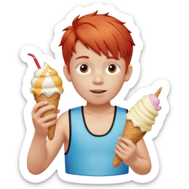 boy kid red haired wearing arm floaties, eating ice cream sticker