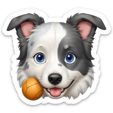 Create bordercollie blue merle with one eye blue and other brown, also give her ball in mouth sticker