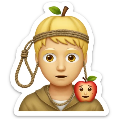 😔 with noose around neck. Apple themed emoji with regular yellowish skin(not completely yellow) only head sticker