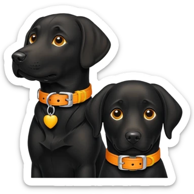 2 black labradors yellow and orange dog collar sticker