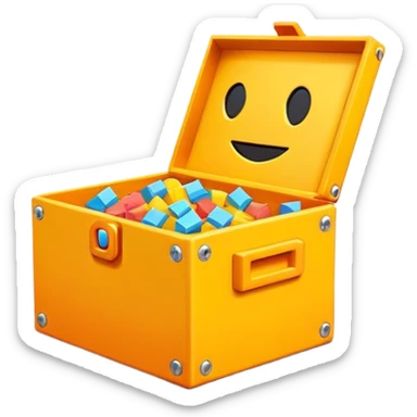 Clash of Clans aesthetic: Cinematic Playful Pixel 3D loot crate Emoji, rendered in a 3D vector-style similar to standard emojis with minimal shading and bold, simplified shapes. A compact, distinct form with signature details, softly glowing with a pixelated adventure charm. Simplified yet unmistakably iconic, highly detailed and consistent, glowing with a soft radiance and high shine. Stylized with a touch of classic pixel-art charm and a soft glowing outline, capturing the essence of a beloved gaming relic with a friendly, playful manner! sticker