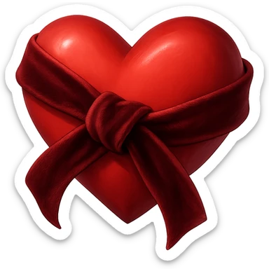 heart with a velvet ribbon wrap, digital illustration, no background sticker