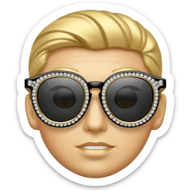 black glasses with a diamond and golden sticker