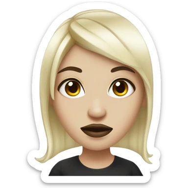 white woman with black hair with bangs, with a septum piercing and snake bite piercing sticker