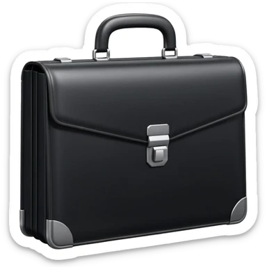 luxury briefcase emoji, matte black metal texture, clean sharp geometry, subtle reflections, minimalist futuristic 3D style, isolated on white sticker