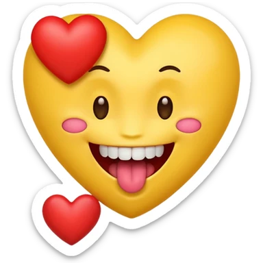 yellow emoji face holding a heart and hes so happy with so happy with teeth and tongue sticker