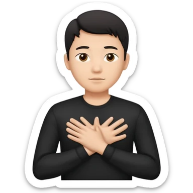 first asian man put his hands on his chest where his heart is, to showw howw he feeel sticker