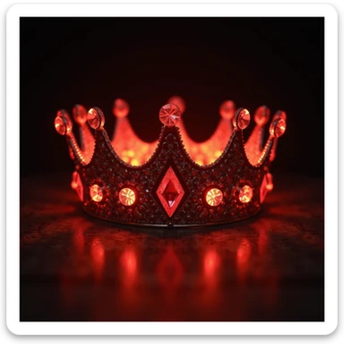realistic glowing red crown with gems, dramatic lighting, photorealistic sticker