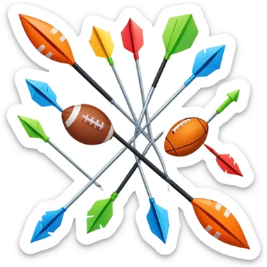 A collection of colorful sports equipment with dynamic growth arrows sticker