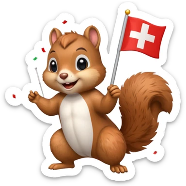 squirrel with a Swiss flag, confetti explosion, emoji style sticker