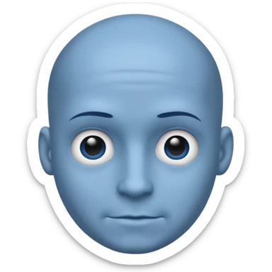 Bald male emoji with blue skin, no smile, like neutral face, but with a big head / forehead sticker