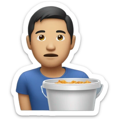 sad asian man with an empty kfc bucket sticker