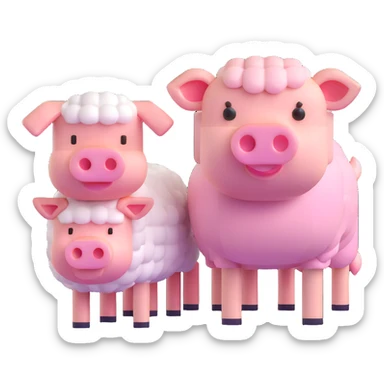Minecraft style sheep and a blocky pig friend together sticker