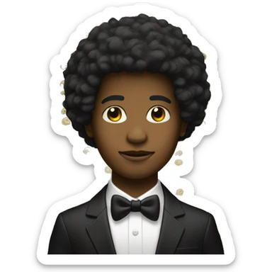 A profile of a black twink with an afro mullet in an intricate suit sticker
