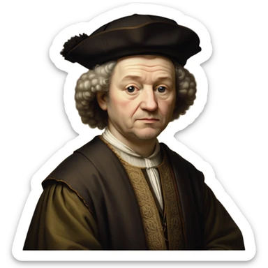 cinematic-realistic-portrait-of-rembrandt,-shown-as-a-master-artist-with-deep,-introspective-eyes-and-richly-detailed-period-clothing,-rendered-with-dramatic-chiaroscuro-lighting-that-emphasizes-his-legacy sticker