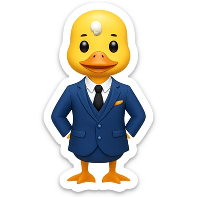 Change the suit to blue, keep the yellow duck gentlemanly, in apple emoji style, with no background. sticker