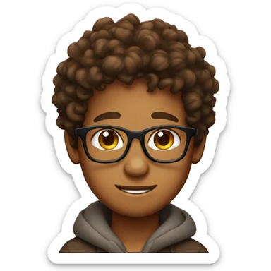 Brown haired curl boy with glasses on top of a kangaroo sticker