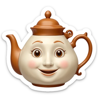 A character from the fairy tale Beauty and the Beast: Mrs. Potts, the lady who was turned into a teapot. She retains the teapot's original form, with an anthropomorphic face on the teapot. sticker