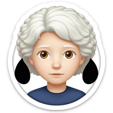 Make a whit circle with a white trapezoid under it and white puffy hair on top the circle  sticker