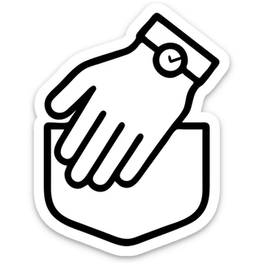 outlined illustration hand wearing a watch slipping into a pocket sticker
