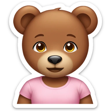 Cute Brown Teddy bear girl wearing pastel pink tshirt sticker