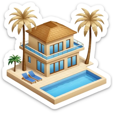 light beige luxury villa with palm trees and swimming pool sticker