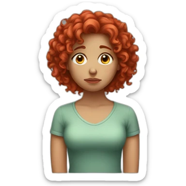 female with red curly hair feeling sad sticker