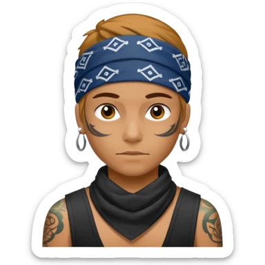 a human with bandana and tattoo sticker