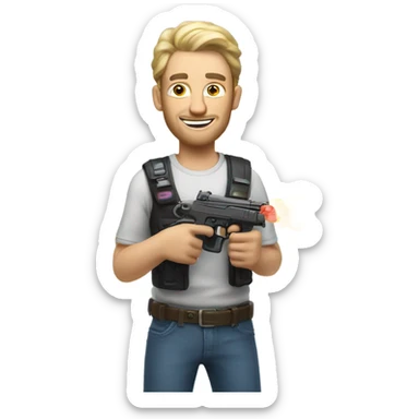 Caucasian Glowing man with bubble guns in each hand sticker