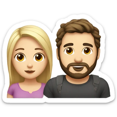 chubby girl with blond highlights talking to a dark brown haired man with a beard sticker