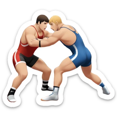 An icon representing freestyle wrestling, with two athletes engaged in a dynamic struggle on the mat. One wrestler attempts a takedown while the other counters, showcasing agility and technique. The background features a stylized wrestling ring with minimal design elements, emphasizing the action.  sticker