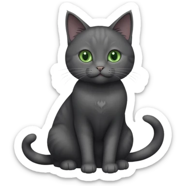 full body gorgeous solid dark grey cat with green eyes, white paws and white whiskers playing sticker