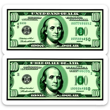 3D realistic US 100 dollar bill sticker, slight perspective, centered, clean cutout, transparent background, no text, no watermark sticker
