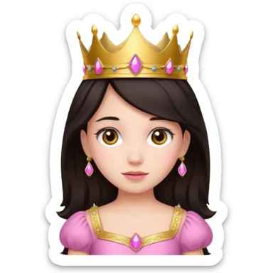 chica vestida de princesa con vestido rosa , piel blanca , pelo oscuro, corona dorada sticker