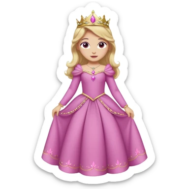 Princesa aurora Disney com vestido rosa escuro de manga comprida rosa claro com tiara pequena e dourada de corpo inteiro com olhos lilás fazendo uma pose sticker