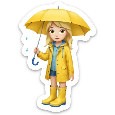 Girl in a yellow raincoat and rain boots sticker