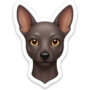 Cinematic Noble Xoloitzcuintle dog Portrait Emoji, Poised and regal, with a sleek, muscular build and smooth, hairless ebony skin accented by subtle wrinkles, deep-set soulful dark eyes, Simplified yet sharp and sophisticated features, highly detailed, glowing with a soft, dignified glow, high shine, intelligent and loyal, stylized with an air of ancient grace, focused and attentive, soft glowing outline, capturing the essence of a watchful and confident guardian, so majestic it feels as though it could stride out of the screen with effortless authority! sticker