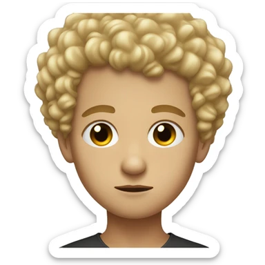 black eyes, very very curly blonde very short hair, boy, serious face sticker