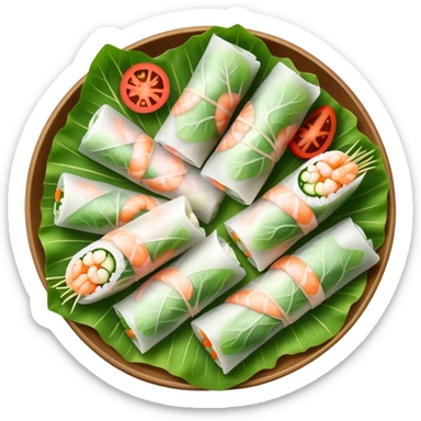 cinematic-realistic-vietnamese-summer-rolls-dish-emoji,-depicted-with-delicate-rice-paper-wraps-filled-with-fresh-vegetables-and-shrimp-rendered-with-crisp-textures-and-refreshing-lighting. sticker