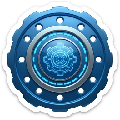 gear with circuit-style connected nodes, representing global system configuration and connectivity. sticker