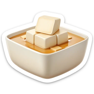 Cinematic Realistic Silken Tofu Dish Emoji, depicted as soft, smooth tofu in a delicate sauce rendered with lifelike detail and gentle, natural lighting. sticker